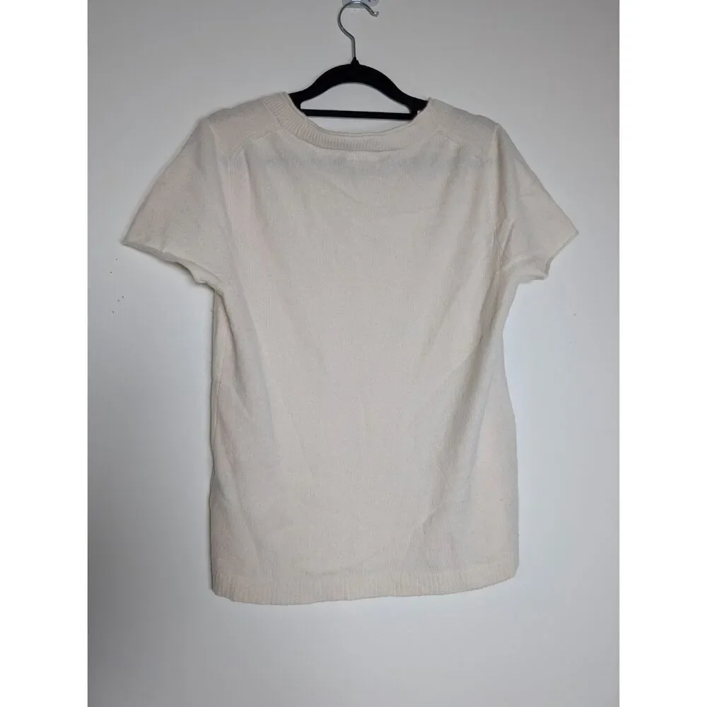 J.Crew 100% Cashmere Ivory Short Sleeve Sweater Women's M Luxury VERY Soft Knit